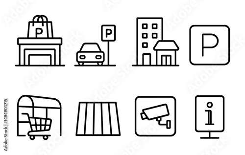 Parking and transportation line icons set – outline, urban, vehicle symbols