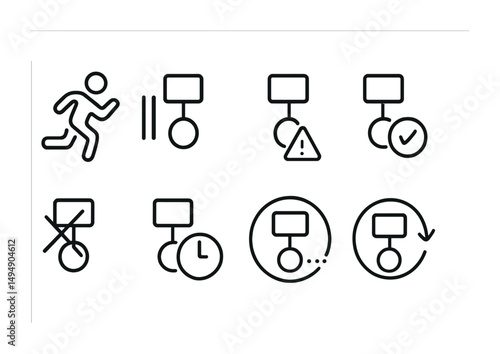 Warning signs outline icons set – symbols, alerts, hazard identification