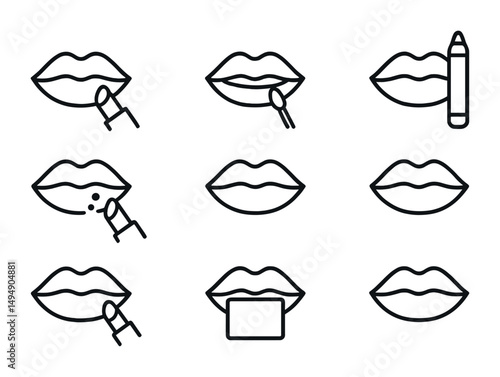 Lipstick and makeup line icons set – beauty, cosmetics, outline and skincare symbols