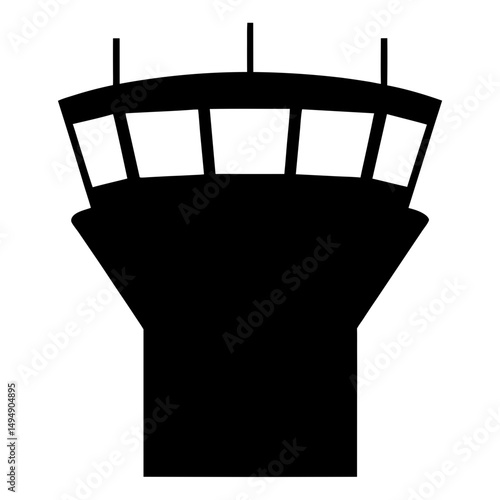 Stylized Silhouette of an Airport Traffic Control Tower on White Background