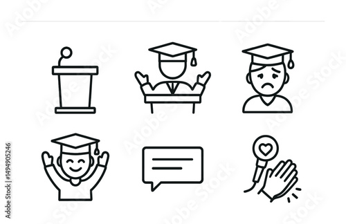 Education and learning icons set – outline, academic, graduation and school symbols