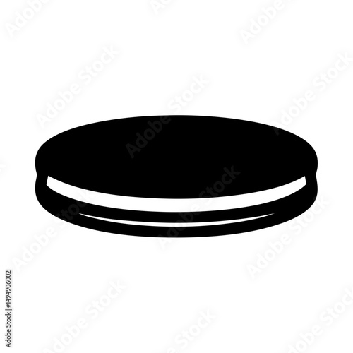 Black and white circular cookie graphic with cream filling illustration design