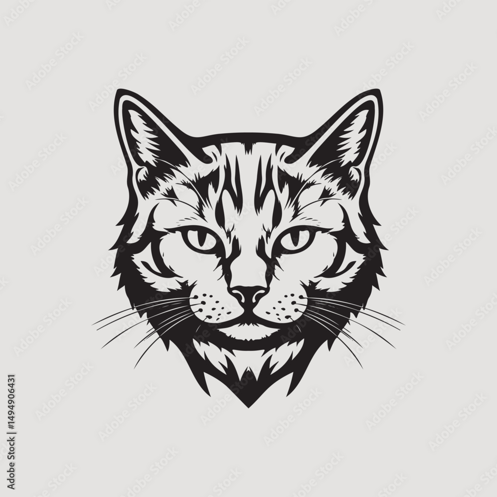 Stylized Cat Face Black and White Vector Illustration Stylized Cat Face Black and White Vector Illustration