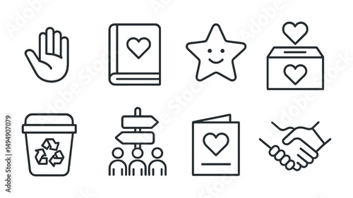 Charity and volunteering line icons set – outline, nonprofit, donation symbols
