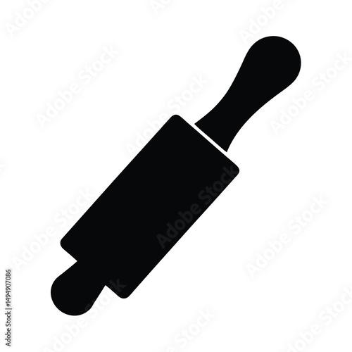 Solid black rolling pin illustration on a white background for baking