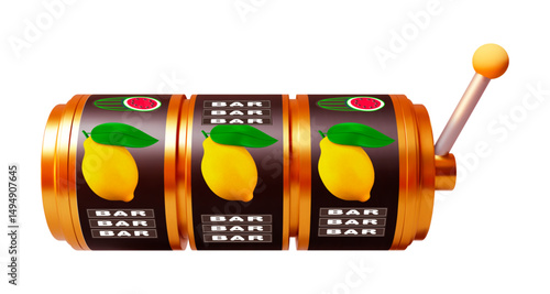 3D slot machine with fruit. Online casino.Big win concept banner casino. Gambling concept design. 3d vector illustration on isolated background.