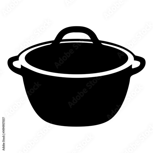 Black and white vector illustration of a covered cooking pot silhouette