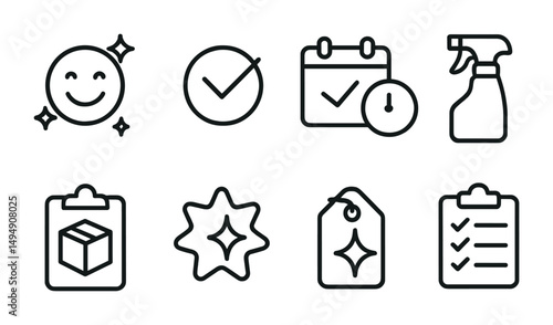 Cleanliness and organization line icons set – neat, tidy, hygiene symbols