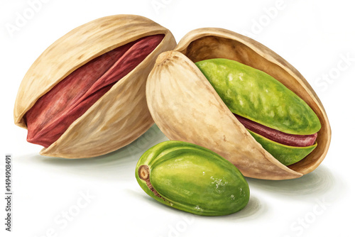 pistachio nuts on white background