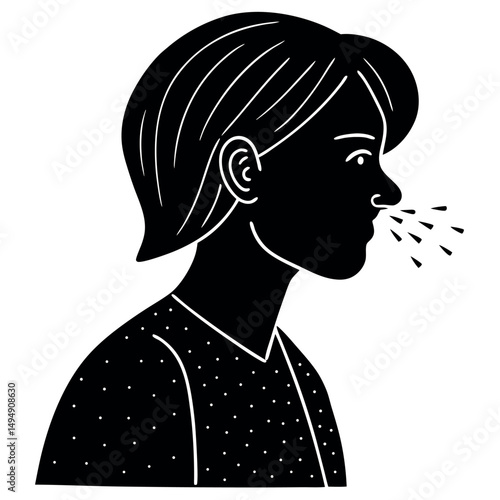 Blowing Nose Icon – Black Silhouette of Cold or Allergy Symptom