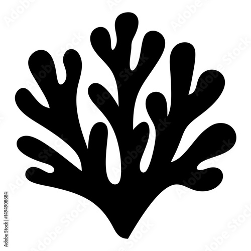 Abstract black and white seaweed silhouette evokes underwater coral reefs and marine life