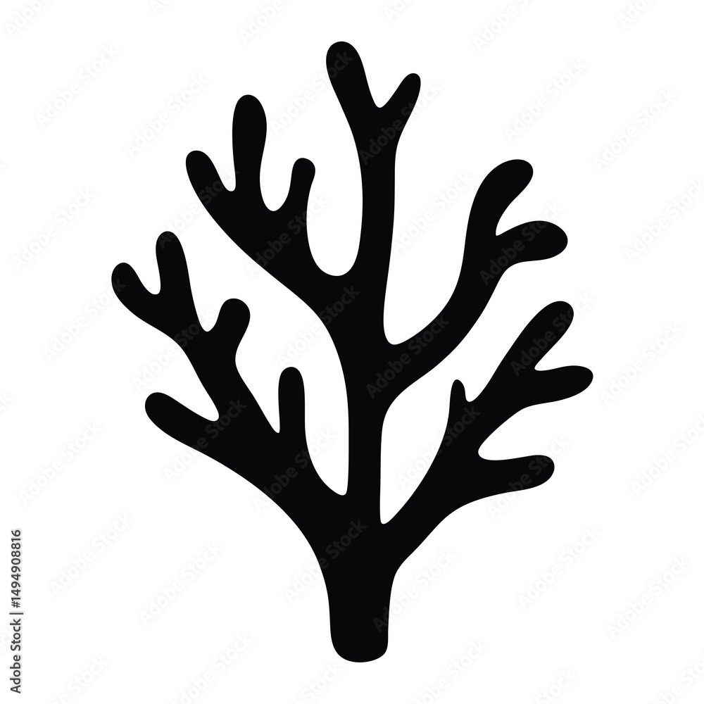 Stylized Black Silhouette of Coral Branch on White Background is Striking Stylized Black Silhouette of Coral Branch on White Background is Striking