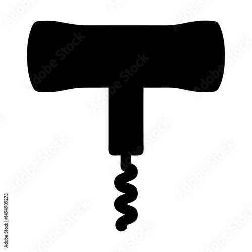 Black silhouette of a corkscrew used for removing corks from bottles