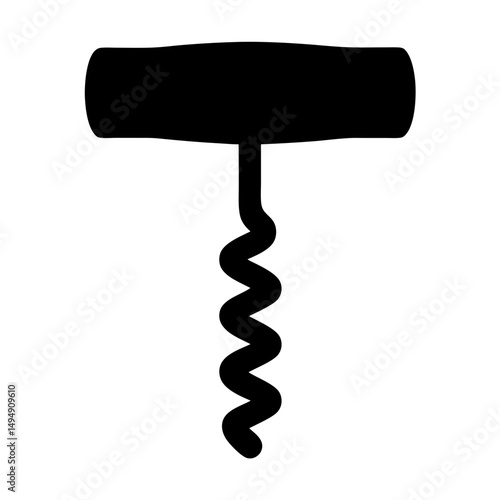 Simple black and white silhouette of a classic corkscrew wine opener