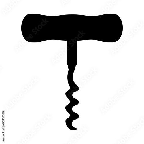 Black silhouette of a classic corkscrew used to open wine bottles