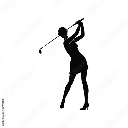 Silhouette of a Woman Golfer Executing a Powerful Golf Swing