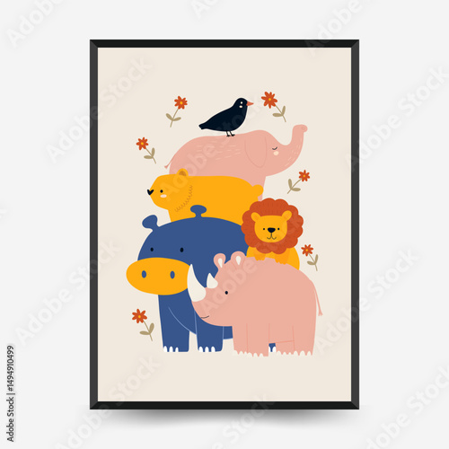 Abstract Childrens Room posters template. Modern trendy Kids minimal style. Hand drawn design for wallpaper, wall decor, print, postcard, cover, template, banner.