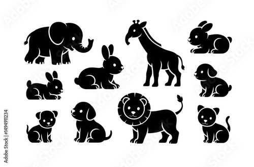 baby animal outline silhouettes