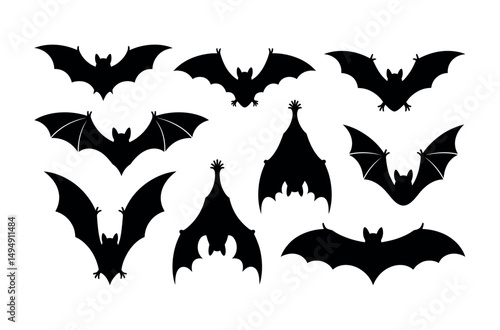 bat outline black icon set