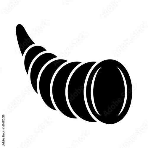 Stylized black and white cornucopia drawing illustration for Thanksgiving holiday themes