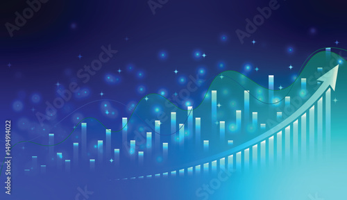 Abstract digital stock market graph and chart. with arrow isolated lines lots of light spots over world map and stock indexes. vector illustration design.