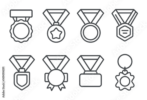 Awards and recognition icons set – outline, medals, badge symbols for achievements