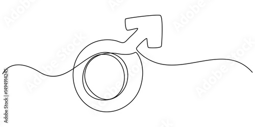 one continuous line drawing of male symbol.one line drawing of male gender sign icon. single line vector illustration. isolated white background, One continuous line drawing of male symbol.