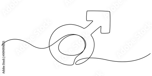 one continuous line drawing of male symbol.one line drawing of male gender sign icon. single line vector illustration. isolated white background, One continuous line drawing of male symbol.