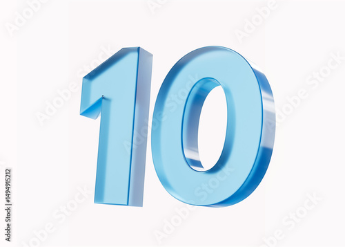 3d Glossy Blue number 10 or Ten isolated on white background. 3d illustration