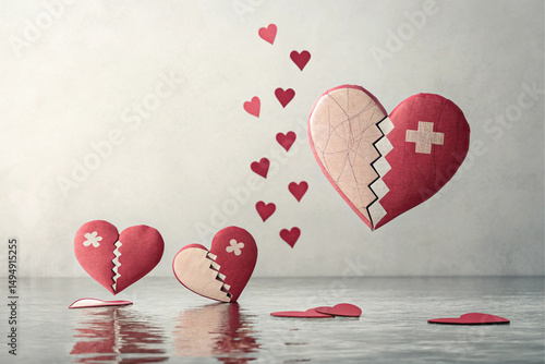 two hearts on wooden background