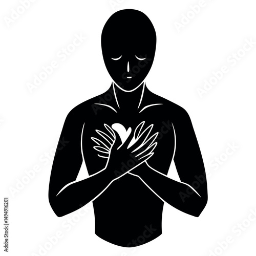 Heart Attack Silhouette of Person Clutching Chest – Black on White