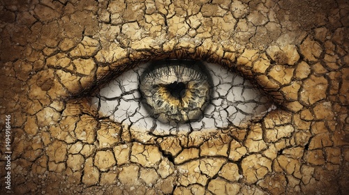 Eye with Cracked Earth Texture Symbolizing Environmental Challenges