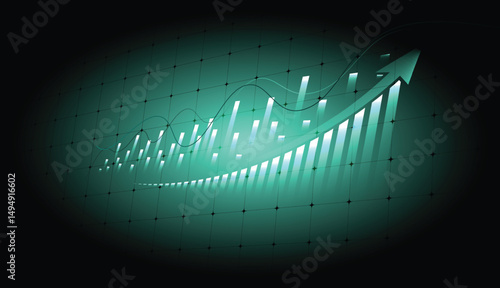 Finance background. stock market graph and chart. with arrow isolated lines geometric design vector illustration of gradient background.