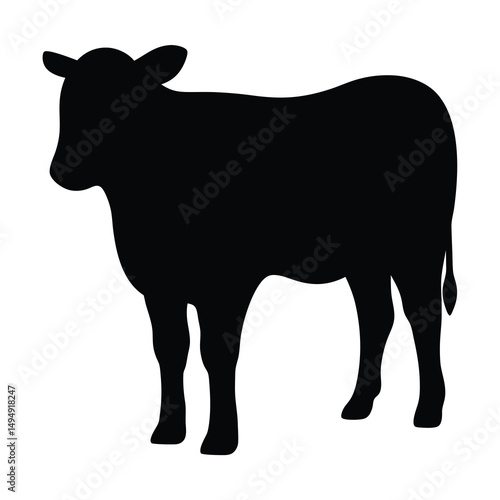 Monochromatic Cow Silhouette Standing Calmly in Profile on a White Background