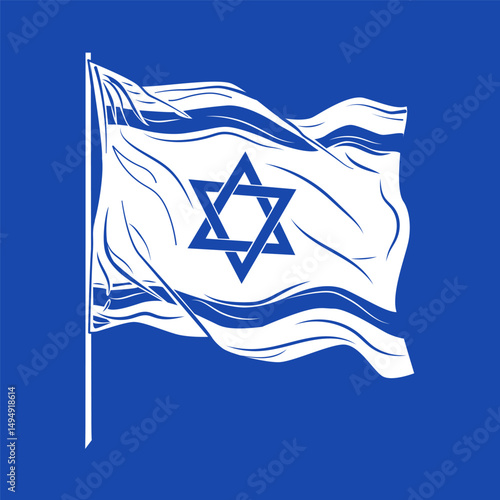 The flag of the State of Israel is hand-drawn.; Vector illustration