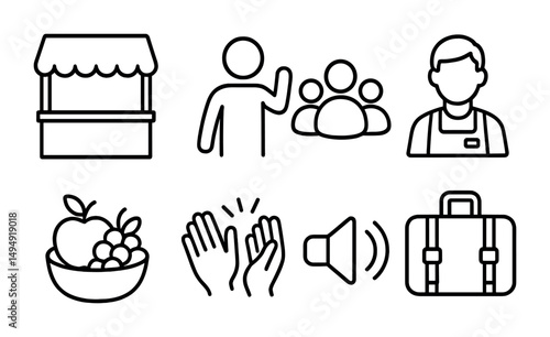 Market and shopping line icons set – outline, retail, commerce designs