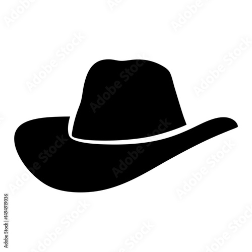 Detailed silhouette of a classic cowboy hat isolated on a white background