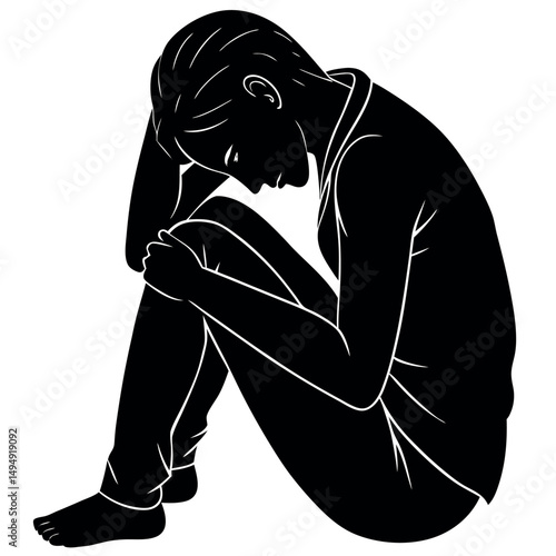 Contemplation: A lone figure, lost in deep thought, epitomizes introspection, shrouded in shadows of melancholic reflection.