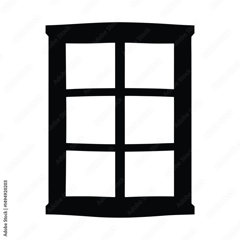Simple silhouette of a classic divided window with six panes of glass Simple silhouette of a classic divided window with six panes of glass