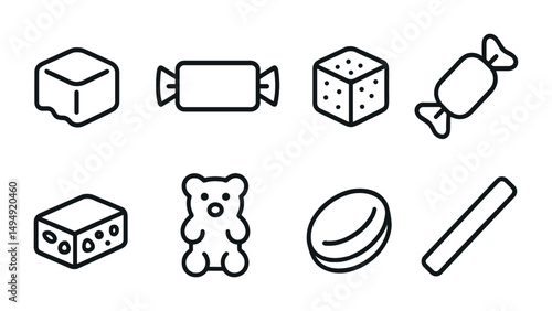 Sweet treats outline icons set – linear, candy, dessert, confectionery symbols