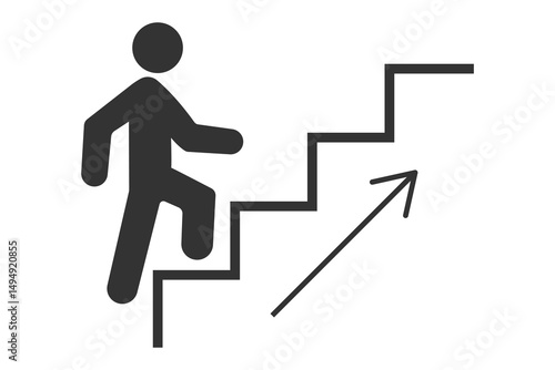 Stairs icon vector, UP Stairs. Climb Up Stair Sign Flat Icon on White Background. Walking up staircase or stairs sign flat vector icon, Upstairs icon isolated sign symbol vector. Man climbing stairs. 