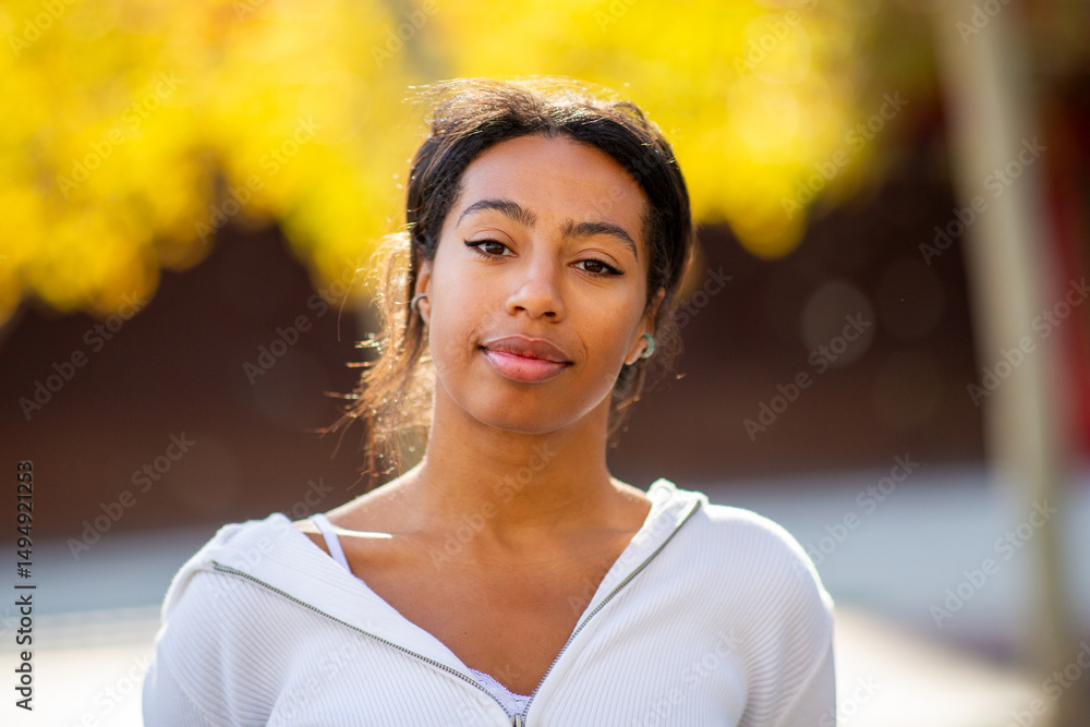 Close up portrait beautiful young black woman staring Close up portrait beautiful young black woman staring