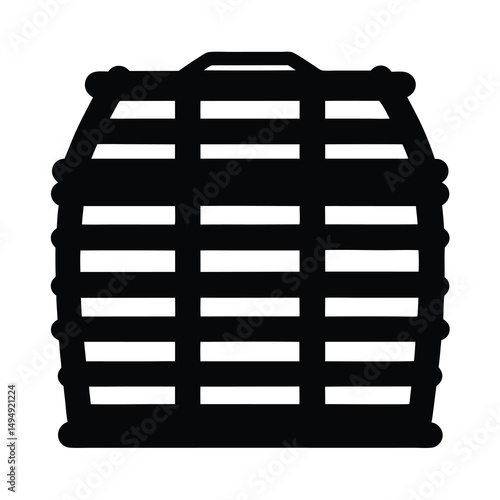 Black and white vector drawing of a fish trap or lobster pot