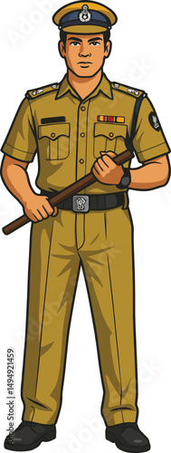 Indian Policeman Vector Cartoon Illustration