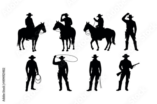 cowboy silhouettes wild west horse ride cowboy boots ranch lasso sheriff outlaw gunslinger rodeo rugged style