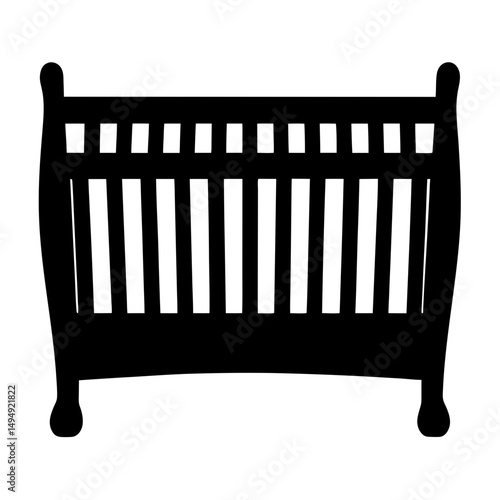 Silhouette of a Classic Baby Crib with Spindles and Curved Details