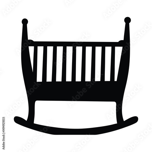 Silhouette of a classic rocking baby crib, a timeless symbol of nursery