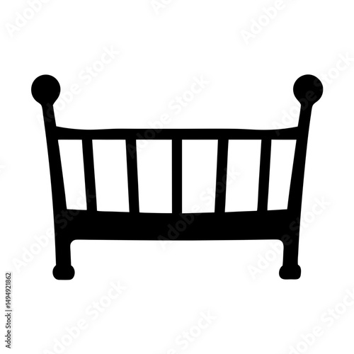 Simple black and white illustration of a baby's crib or cot