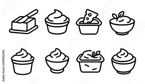 Dairy and cheese line icons set – outline, filled, milk and yogurt symbols