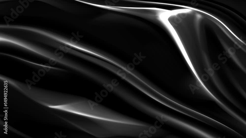 Abstract wavy black fabric texture. Liquid holographic background. Smooth silk fabric surface with ripples and folds on the tissue Holographic Pastel Background with 3D Rendering in Seamless Loop